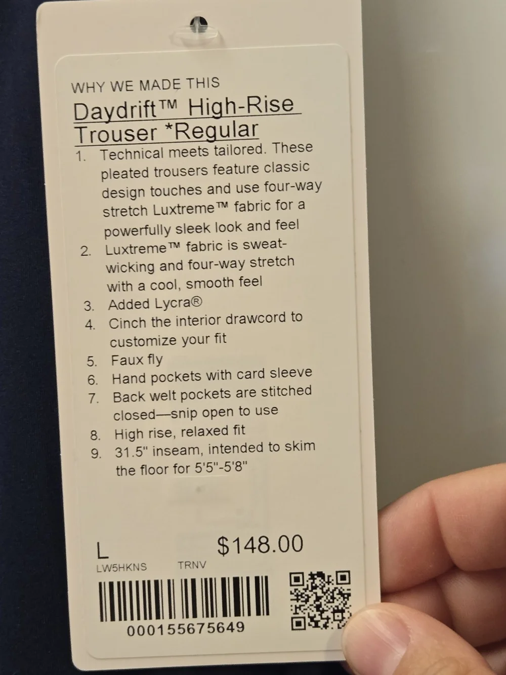 Lululemon Daydrift High-Rise Trouser Regular True Navy Size L NWT Luxtreme Wide